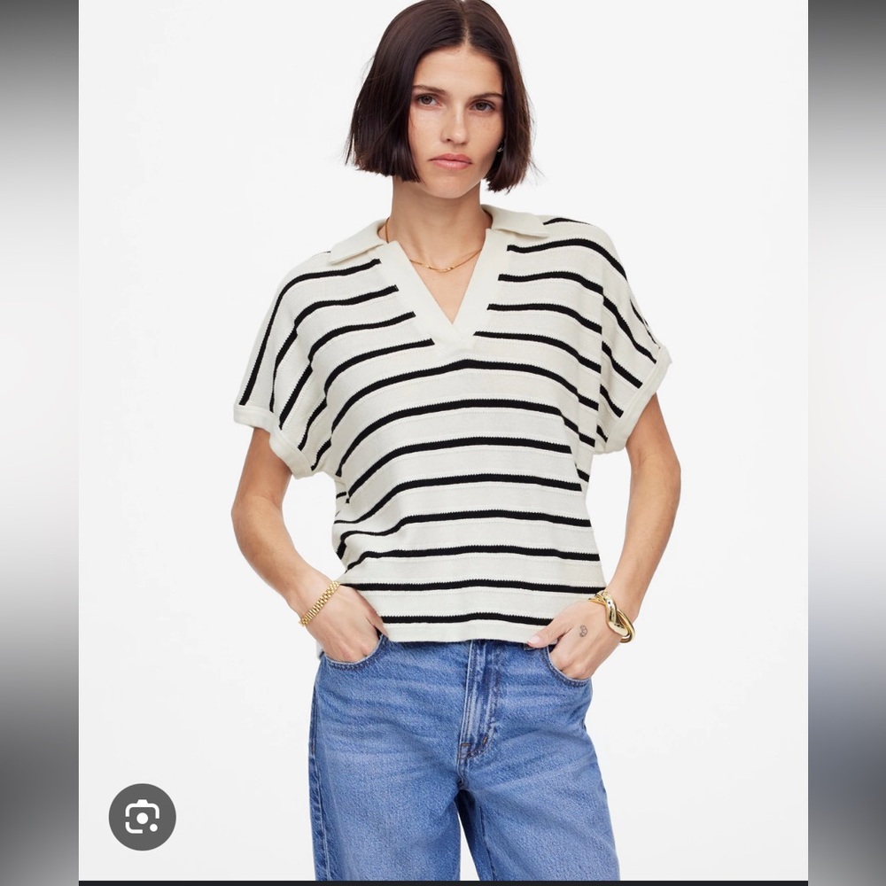 Madewell Relaxed Polo V-Neck Shirt in Stripe